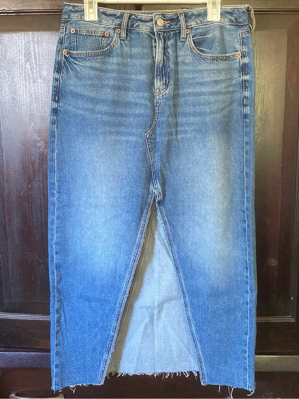 American Eagle Dreamy Drape Low Rise Maxi Jean Skirt Sz 8